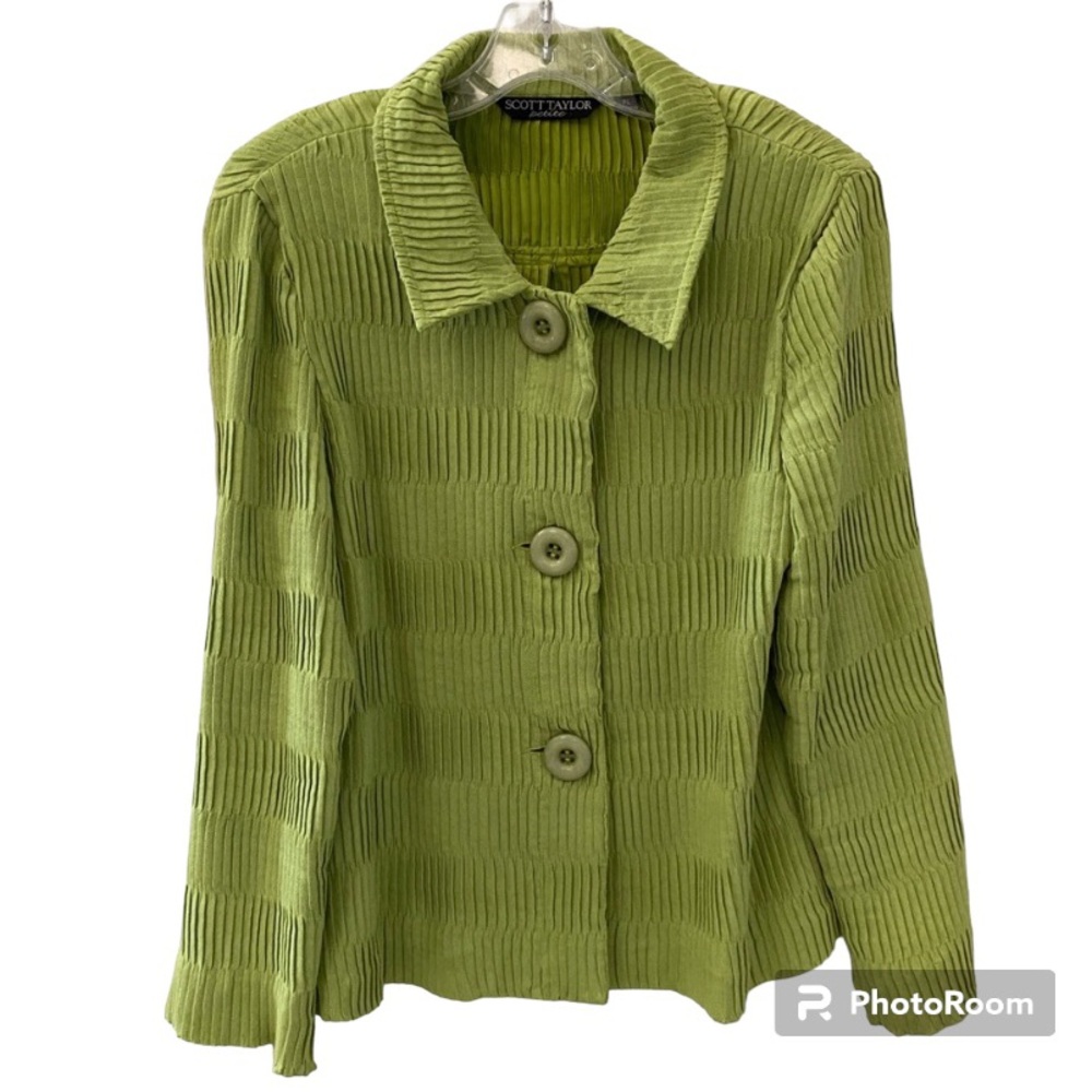Scott Taylor Vintage Chartreuse Green Textured Jacket Blazer With Button…